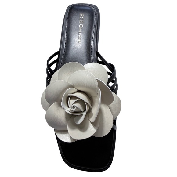 NIB BCBGGeneration Masha Black Flower Applique Slide Sandals Women's 7.5M - Picture 11 of 16